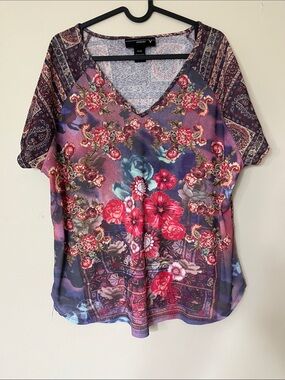 Venezia Purple Multi Floral V-Neck Short Sleeve Top